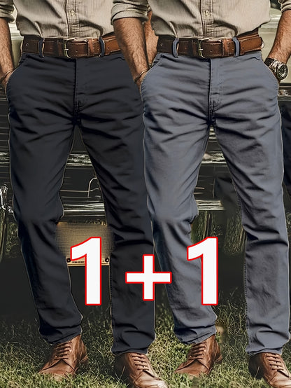 2pcs Men's Stretch Chino Pants - Straight-Leg Business Casual Trousers with Elastic Waistband, All-Season Formal &amp; Everyday Pants for Office, Meetings, and Casual Attire, Modern Pants, Comfortable Fit, Versatile