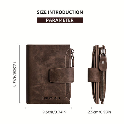 BANYANU Vintage Genuine Leather Wallet for Men - RFID Blocking, 17 Card Slots, Zippered Coin Pocket &amp; Independent Card Holder, Brown, Perfect Father'S Day Gift, Secure Card Storage | Vintage Wallet | Durable Zipper Closure, B