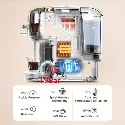 CAFELFFE Multifunctional Capsule Coffee Machine | Italian Espresso Machine | Hot and Cold Use | Quick Heating | Compatible with NES Capsules, DG Capsules, ESEpod | Automatic Coffee Maker for Home and Office | Great Gift for D