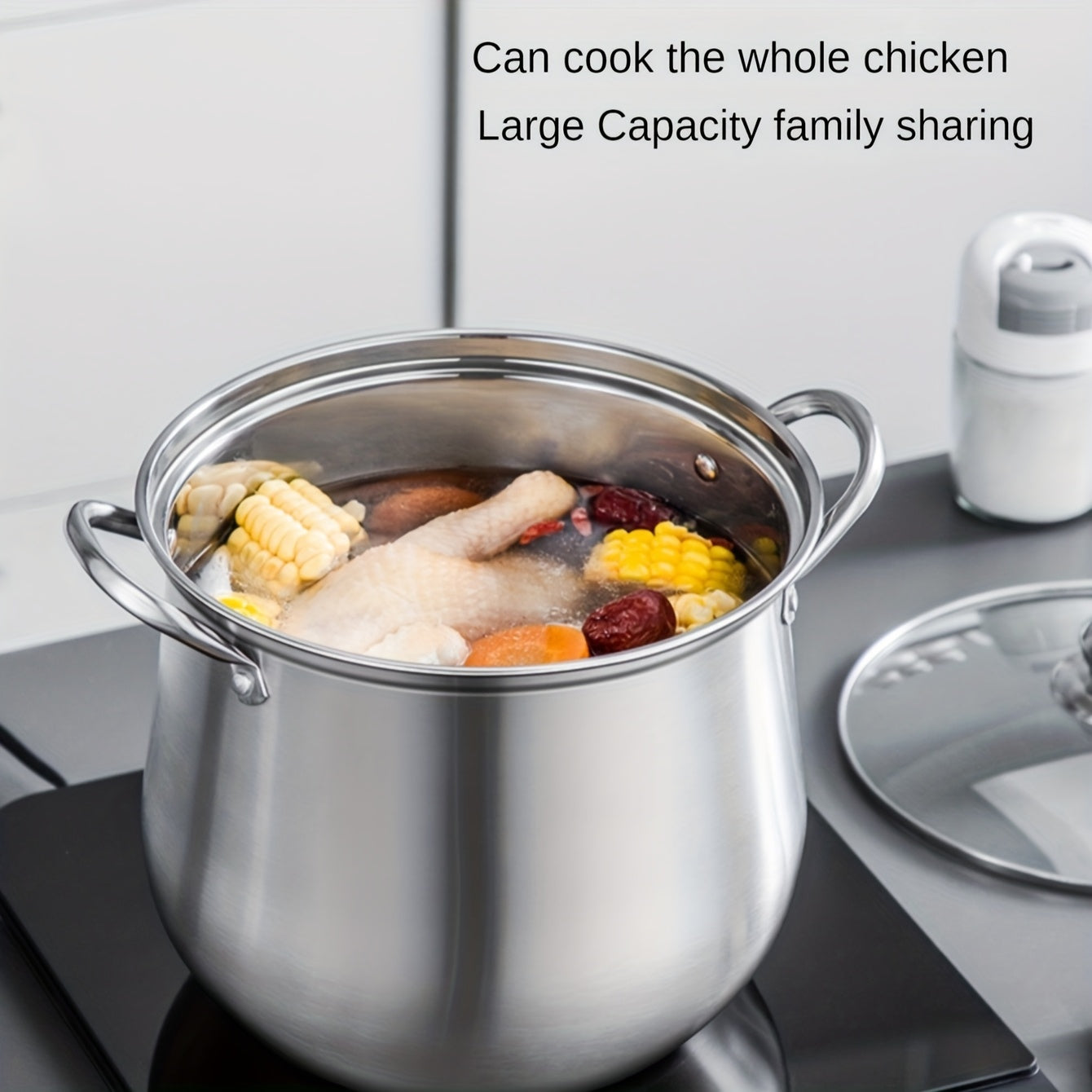 Large Capacity Stainless Steel Soup Pot with Lid, Perfect for Induction Stove, Gas Stove, and Outdoor Camping - Ideal for Cooking, Boiling, and Steaming, Camping Essentials|Stainless Steel Pot|Durable Cookware