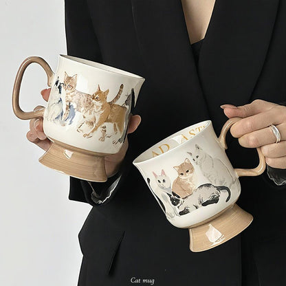 Visually Appealing Cat Ceramic Mug - Insulated, Reusable Coffee & Tea Cup for Couples, Perfect for Breakfast & Home Use