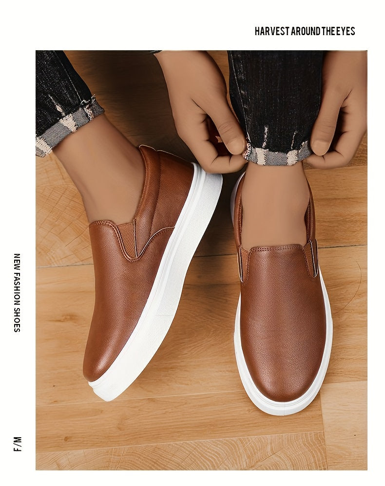 Mocassins para homem sem atacadores - Ténis antiderrapantes de cano baixo com bico redondo, estilo mocassins, com sola acolchoada em PVC, disponíveis em castanho/preto/branco/bege para uso diário e formal - Sapatos sociais minimalistas e versáteis.