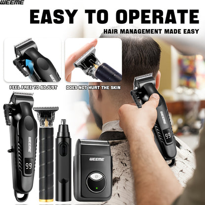 WEEME 4pcs Men's facial grooming set, household electric hair clipper set USB fast-charging electric hair clipper + T-trimmer + razor + nose hair clipper Haircutting, shaving, nose hair t* Car travel home Father's Day/Birthda