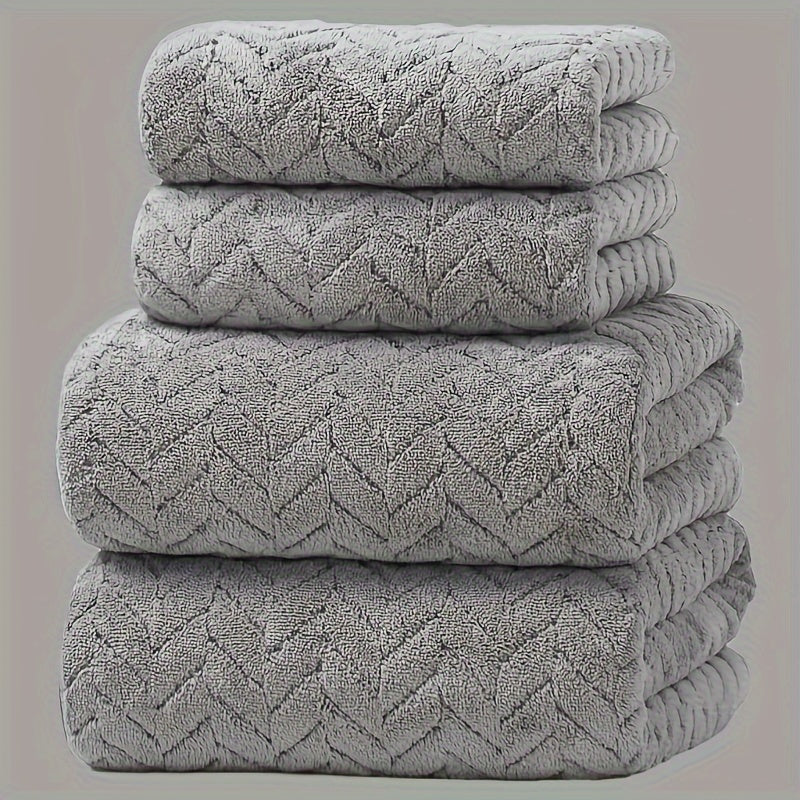4-Pack Plush Bath Towels, Soft & Quick-Dry, Absorbent & Anti-Shedding, Polyester, for Autumn/Winter, Swimming, Gym, Sauna, Bathroom, Christmas Gift, No Fragrance