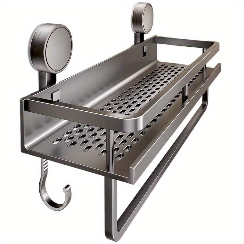 Sleek Multi-Functional Metal Storage Rack – Easy Install, Space-Saving Design for Efficient Home Organization, Polished Finish, Wall-Mounted Shelf with Drainage Holes, Perfect for Bathroom or Kitchen Use, Bathroom Organizer