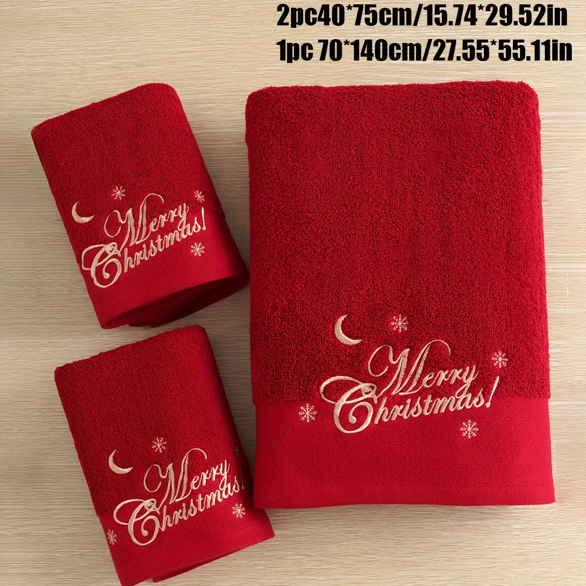 3pcs Christmas 100% Cotton Towel Bath Towel Set 2pcs Towels + 1pc Bath Towel Cotton Terry Embroidered Reindeer Towel Bath Towel, Christmas Red Towel Bath Towel Set, Merry Christmas Bathroom Supplies, Christmas Gift Christmas