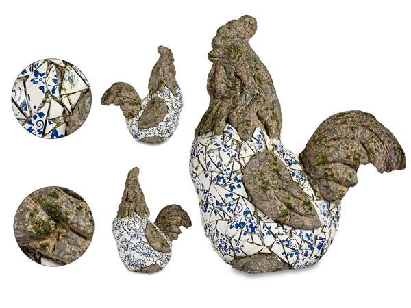 Blue Mosaic Polyresin Rooster Figurine