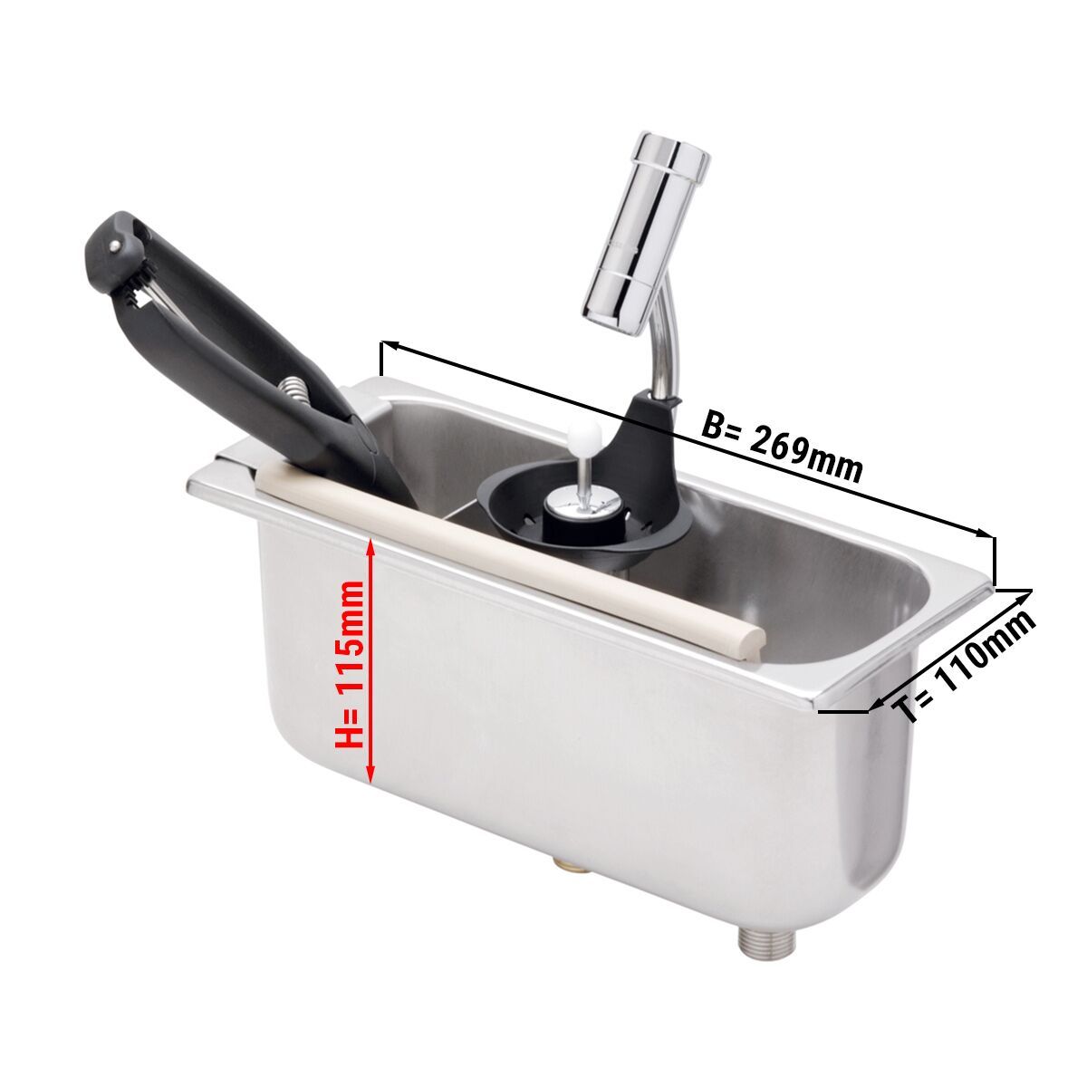GGM Gastro WATERSTOP Recessed Ice Cream Scoop Washer 269x110x115mm