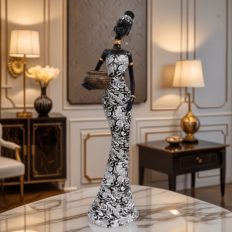 Elegant Woman Sculpture Vase with Black and White Totem 39.29cm