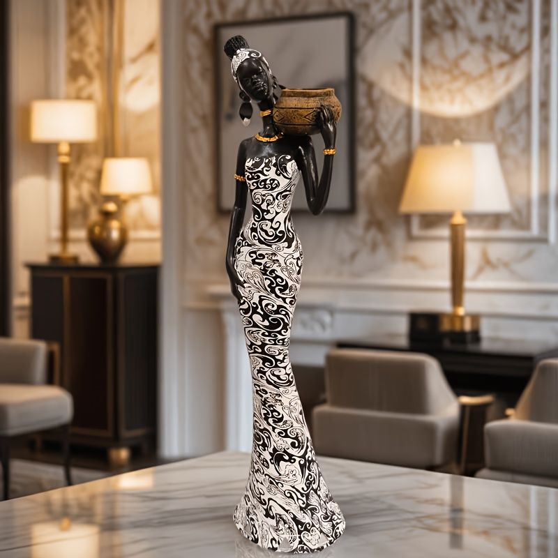 Elegant Woman Sculpture Vase with Black and White Totem 39.29cm