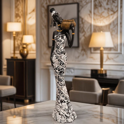 Elegant Woman Sculpture Vase with Black and White Totem 39.29cm