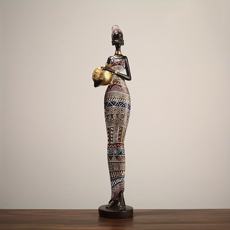 African Tribal Woman Statue 41.9cm Hand-Painted Resin Figurine