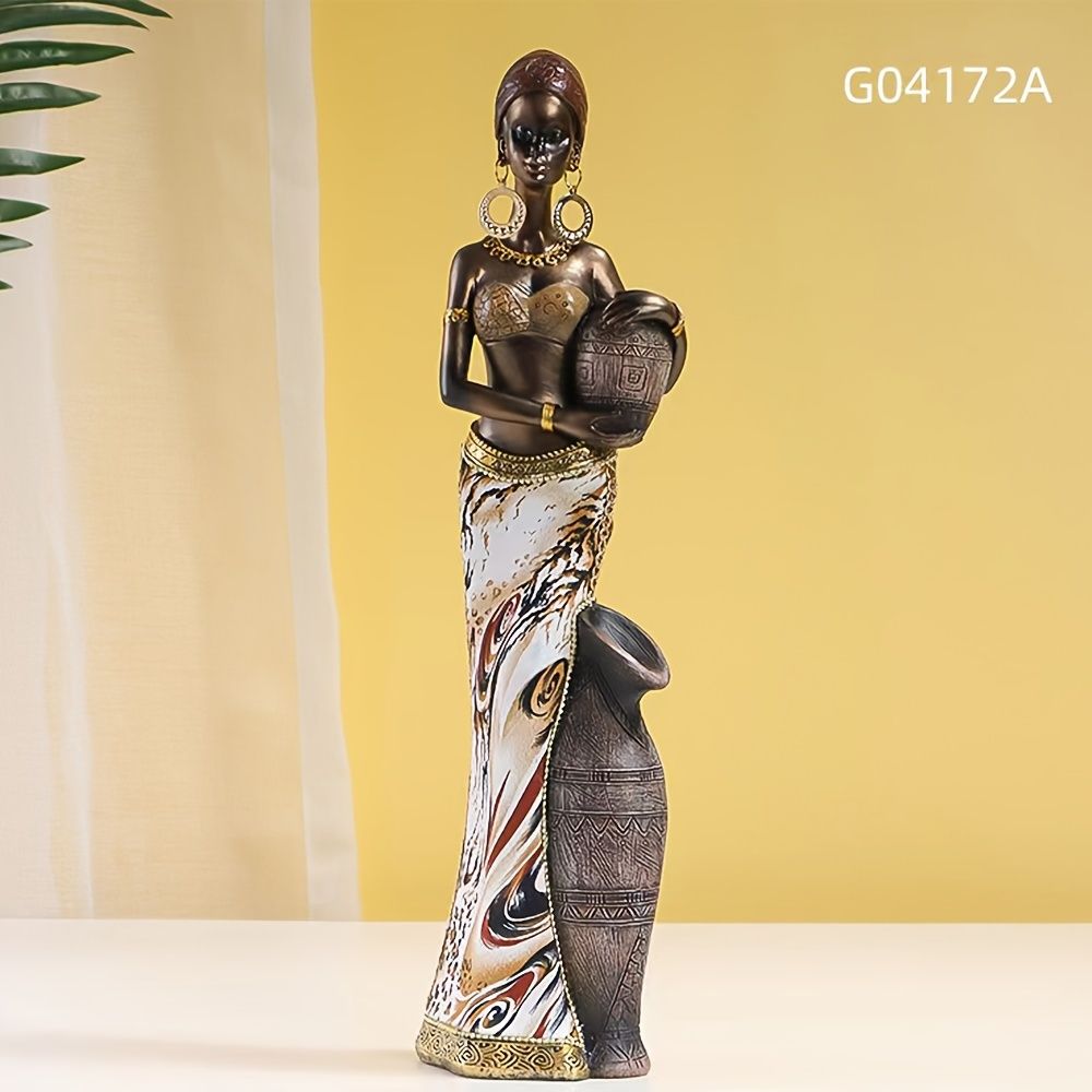 Vintage Afro-Chic Resin Woman Bust Ornamental Sculpture