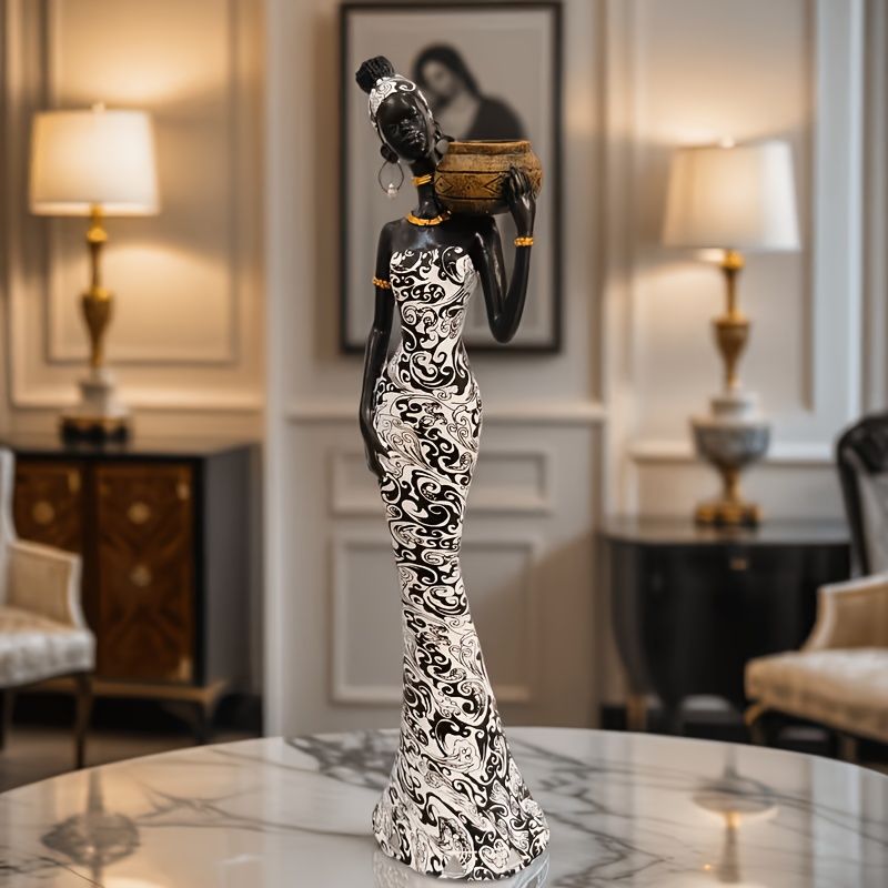 Elegant Woman Sculpture Vase with Black and White Totem 39.29cm