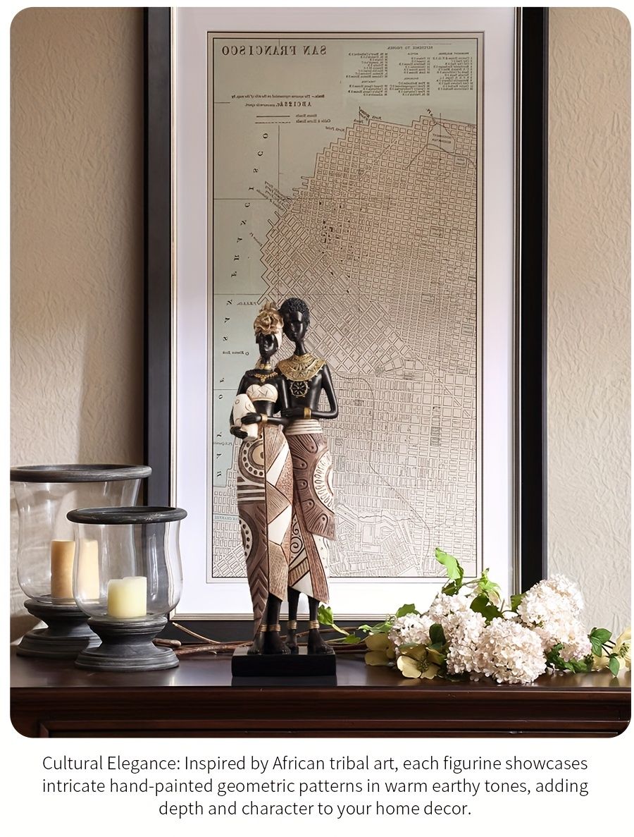 African Tribal Resin Figurines Hand-Painted Geometric Patterns 5 Styles