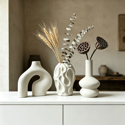 Set of 3 Bohemian Style Cylindrical Vases Irregular Shape