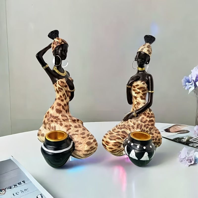 2 Pieces Leopard Print Resin Figurines African Inspired Home Decor