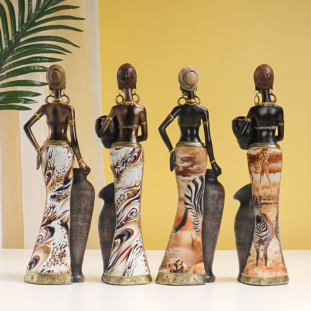 Vintage Afro-Chic Resin Woman Bust Ornamental Sculpture