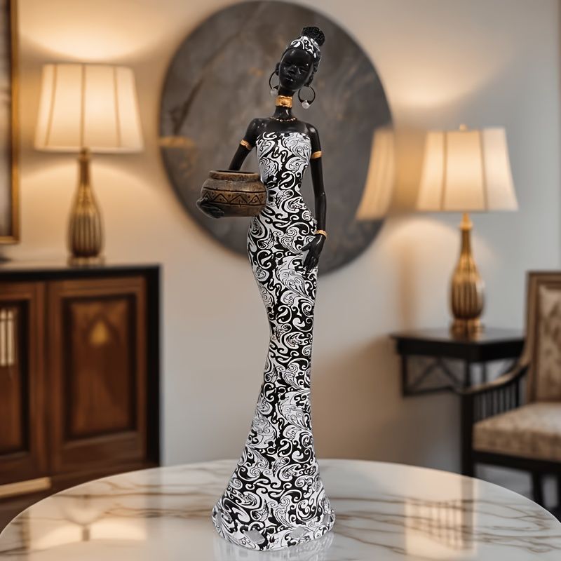 Elegant Woman Sculpture Vase with Black and White Totem 39.29cm