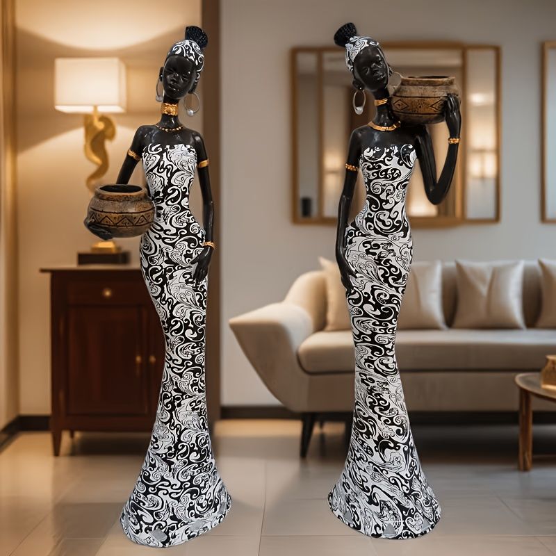 Elegant Woman Sculpture Vase with Black and White Totem 39.29cm