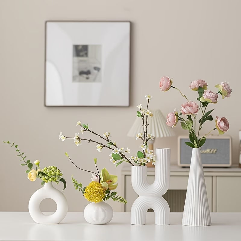 4-Piece Bohemian Style Decorative Vase Set Cylinder Plastic for Dried Flowers