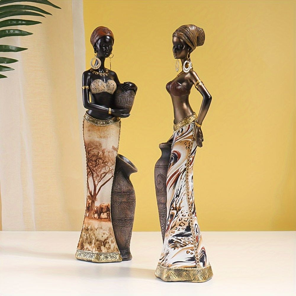 Vintage Afro-Chic Resin Woman Bust Ornamental Sculpture