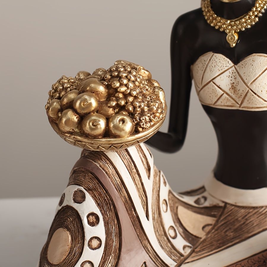 African Woman Sitting Resin Statue Hand-Painted Ethnic Geometric Desk Ornament