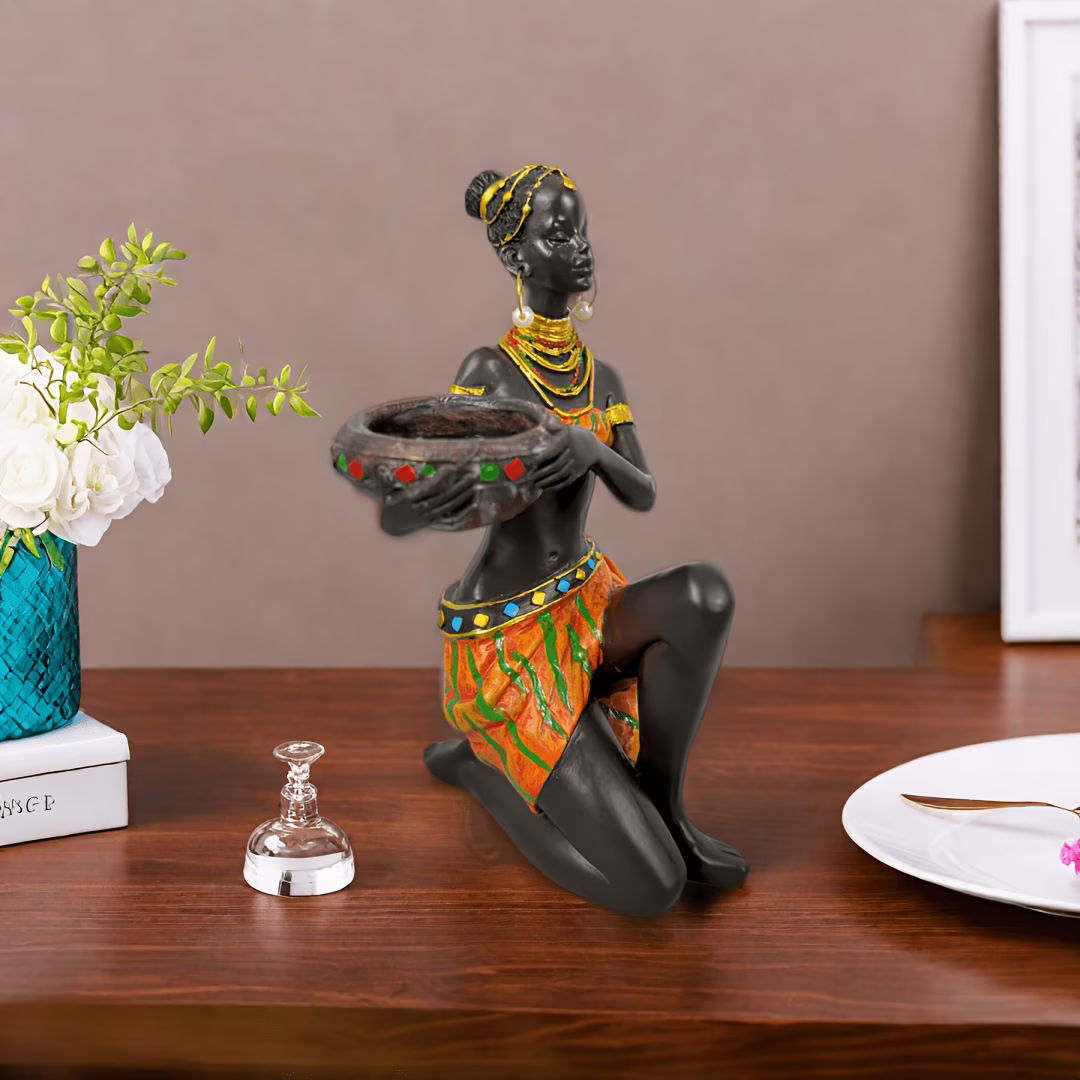 Retro Hand-Painted Human Figure Statuette Orange Character Multicolor