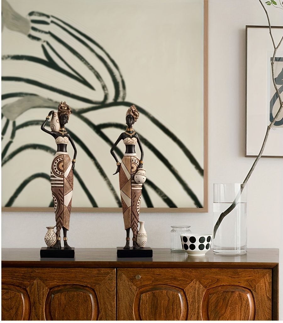 African Tribal Resin Figurines Hand-Painted Geometric Patterns 5 Styles