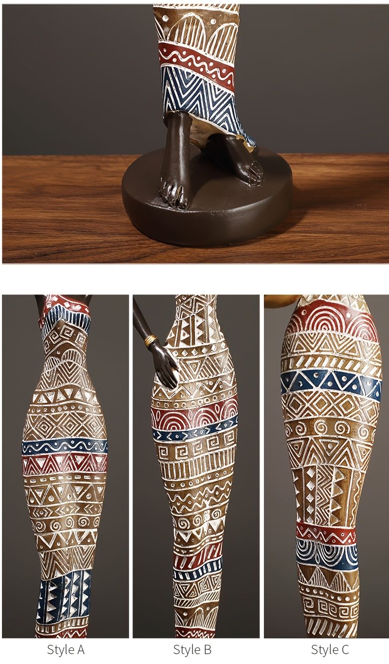 African Tribal Woman Statue 41.9cm Hand-Painted Resin Figurine
