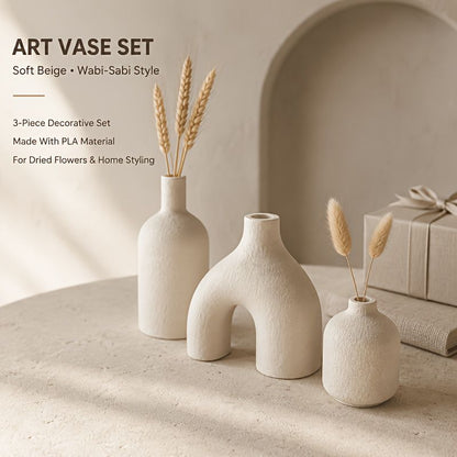 3-Piece Irregular Light Grey PLA Vase Set for Dried Flowers