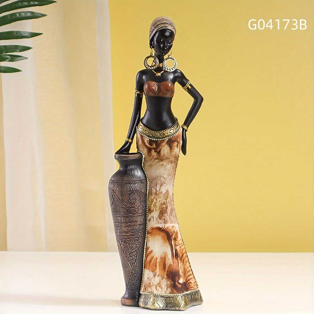 Vintage Afro-Chic Resin Woman Bust Ornamental Sculpture