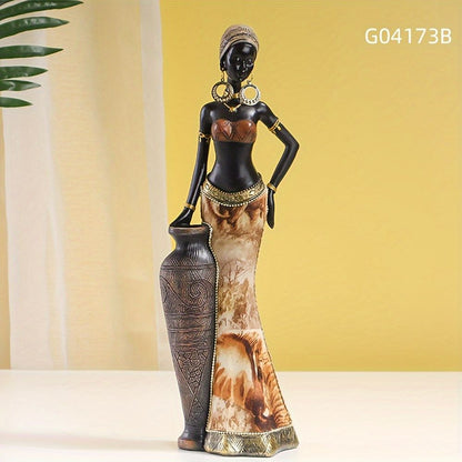 Vintage Afro-Chic Resin Woman Bust Ornamental Sculpture