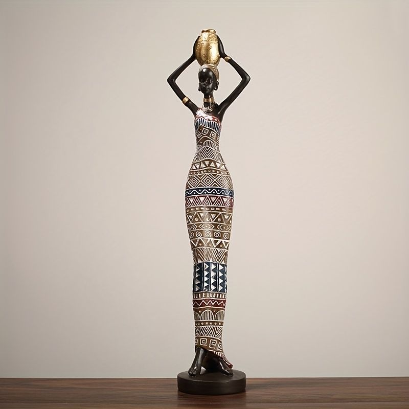 African Tribal Woman Statue 41.9cm Hand-Painted Resin Figurine