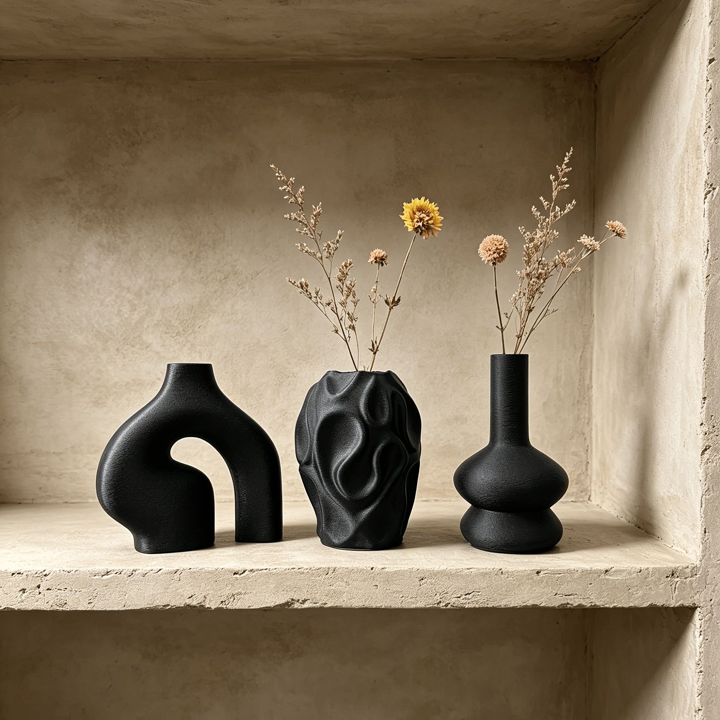Set of 3 Bohemian Style Cylindrical Vases Irregular Shape