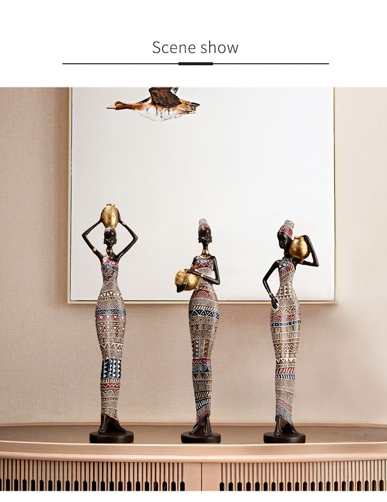 African Tribal Woman Statue 41.9cm Hand-Painted Resin Figurine