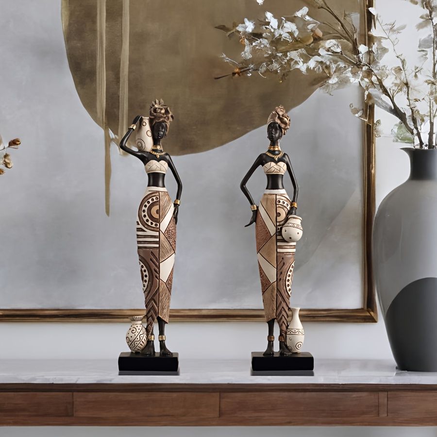 African Tribal Resin Figurines Hand-Painted Geometric Patterns 5 Styles