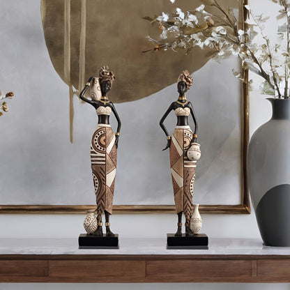 African Tribal Resin Figurines Hand-Painted Geometric Patterns 5 Styles