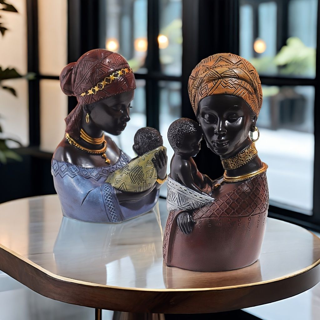Resin African Mother and Child Statue Decorative Home Sculpture