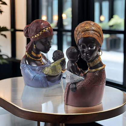 Resin African Mother and Child Statue Decorative Home Sculpture