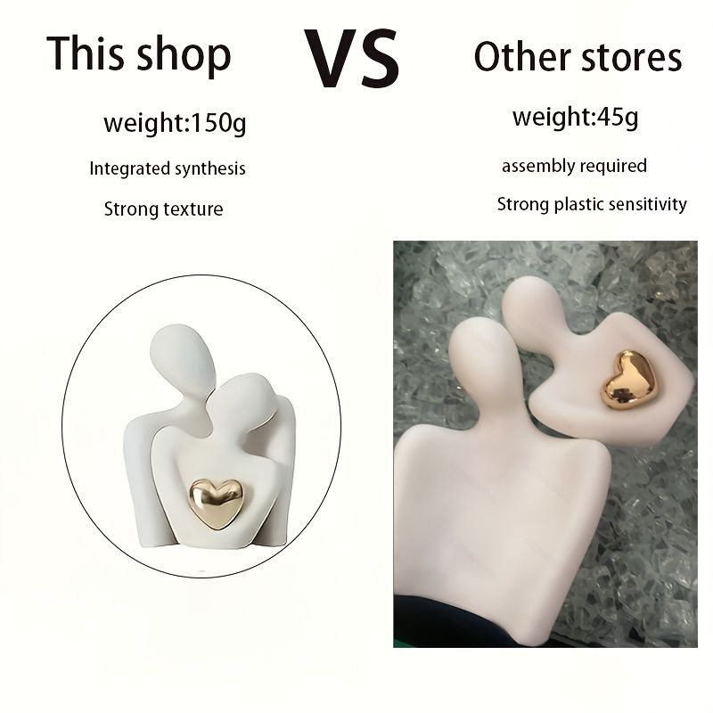 Modern Love Heavy Edition Couple Sculpture with Gold Heart Decoration