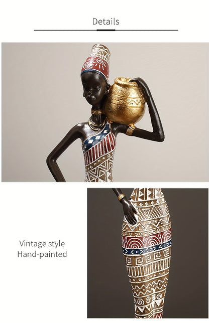 African Tribal Woman Statue 41.9cm Hand-Painted Resin Figurine