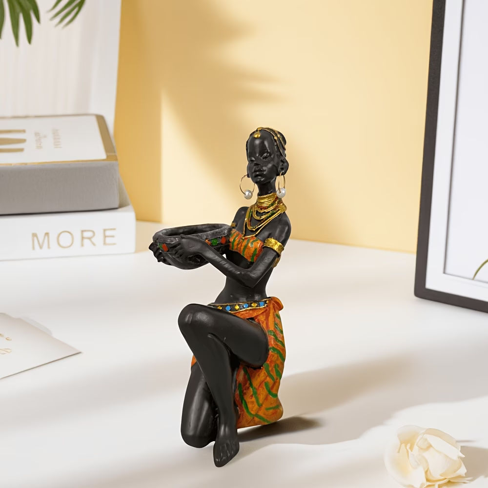 Retro Hand-Painted Human Figure Statuette Orange Character Multicolor