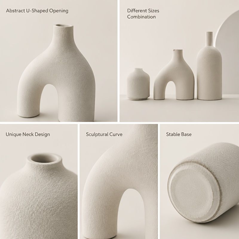 3-Piece Irregular Light Grey PLA Vase Set for Dried Flowers