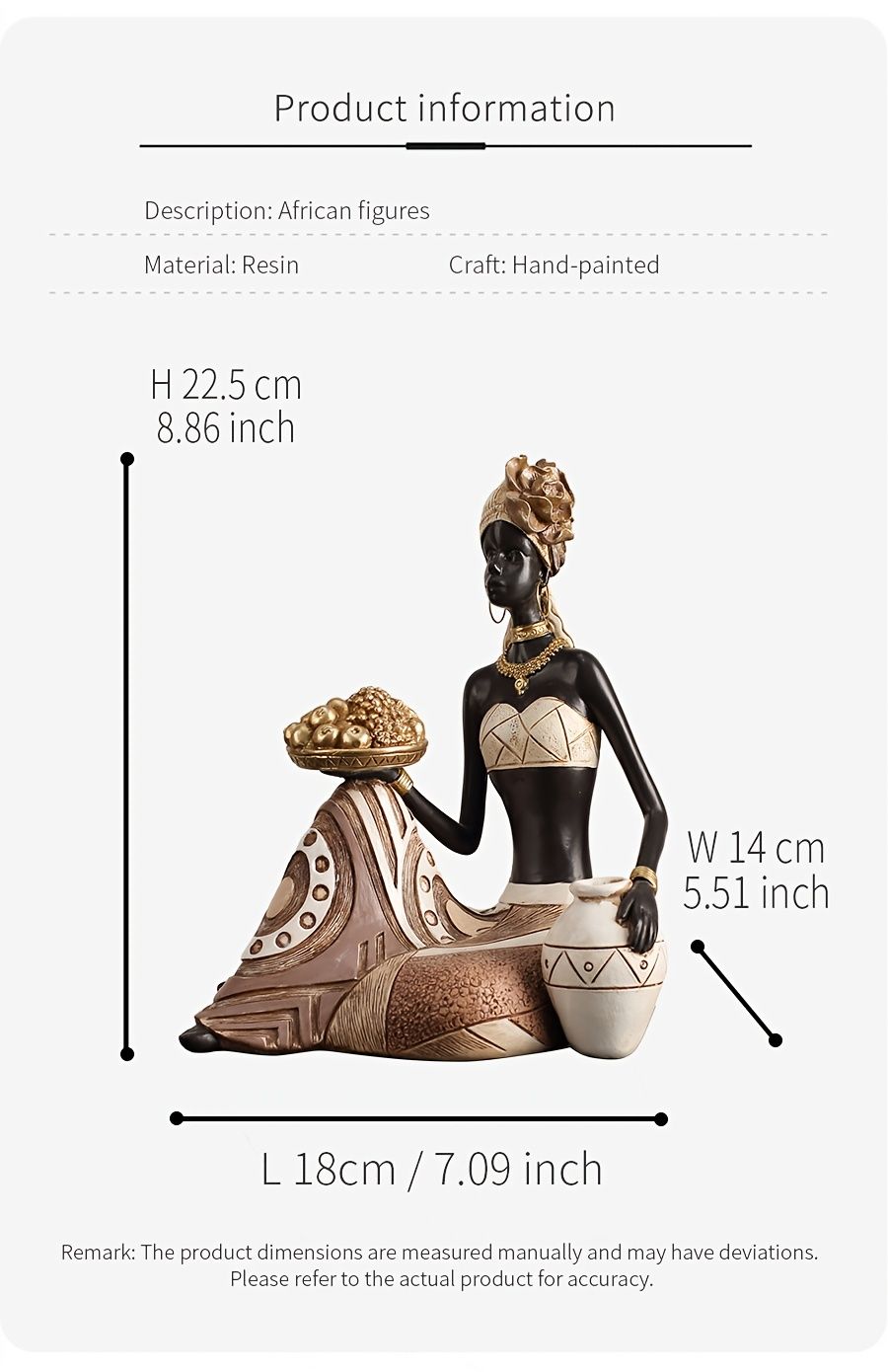 African Woman Sitting Resin Statue Hand-Painted Ethnic Geometric Desk Ornament