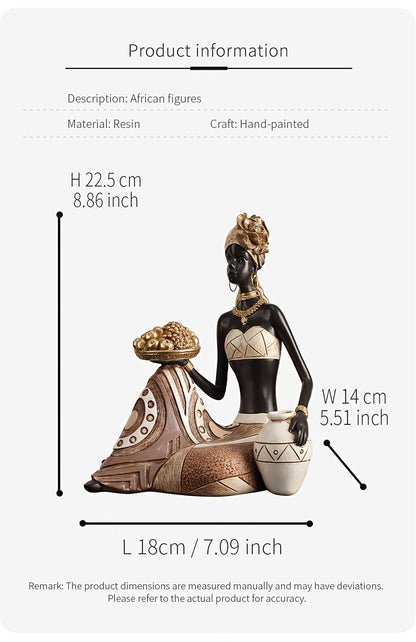 African Woman Sitting Resin Statue Hand-Painted Ethnic Geometric Desk Ornament