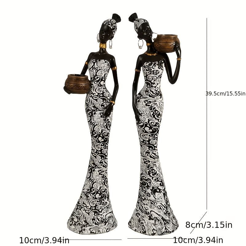 Elegant Woman Sculpture Vase with Black and White Totem 39.29cm
