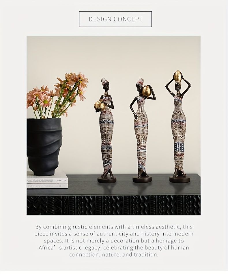 African Tribal Woman Statue 41.9cm Hand-Painted Resin Figurine