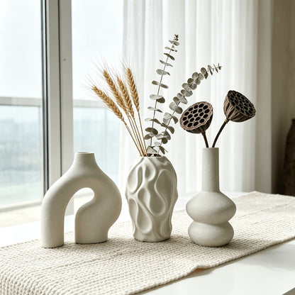 Set of 3 Bohemian Style Cylindrical Vases Irregular Shape