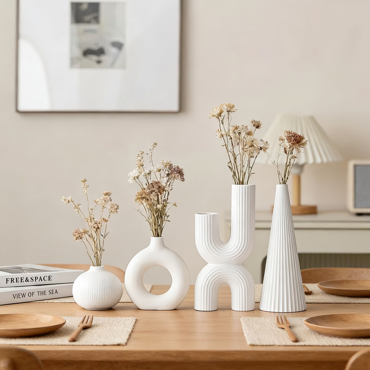 4-Piece Bohemian Style Decorative Vase Set Cylinder Plastic for Dried Flowers